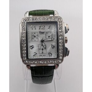 Beautiful Vivani Accutime SilverTone‎ Mother of Pearl Face Bejeweled New Battery